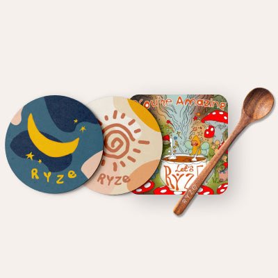 Coasters + Mushroom Magnet + Acacia Spoon - Classic Finish