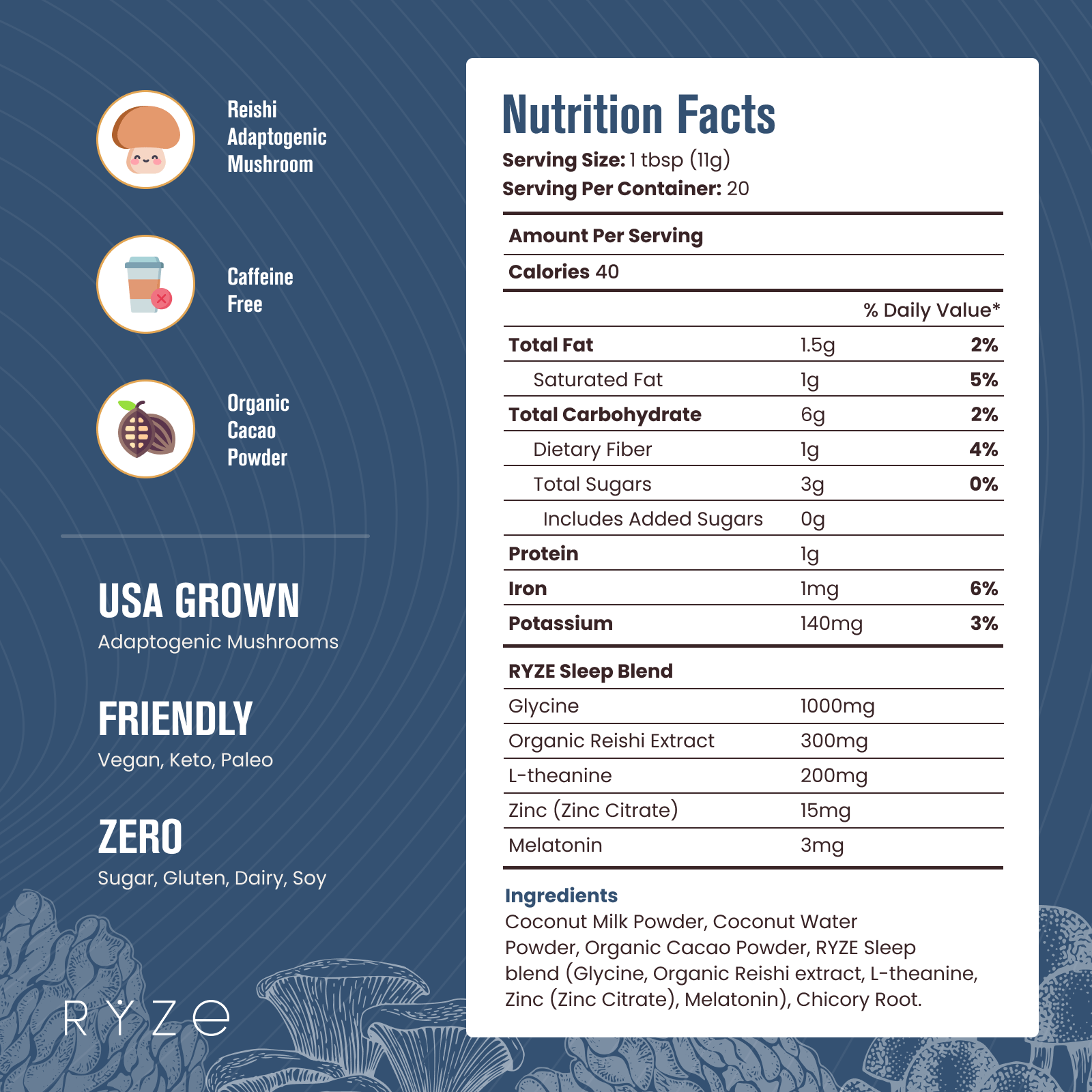 RYZE Hot Cocoa - with 6 Sleep Superfoods to Help Fall Asleep and Stay Asleep - Bright Touch