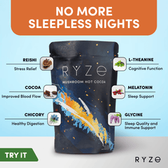 RYZE Hot Cocoa - with 6 Sleep Superfoods to Help Fall Asleep and Stay Asleep - Bright Touch