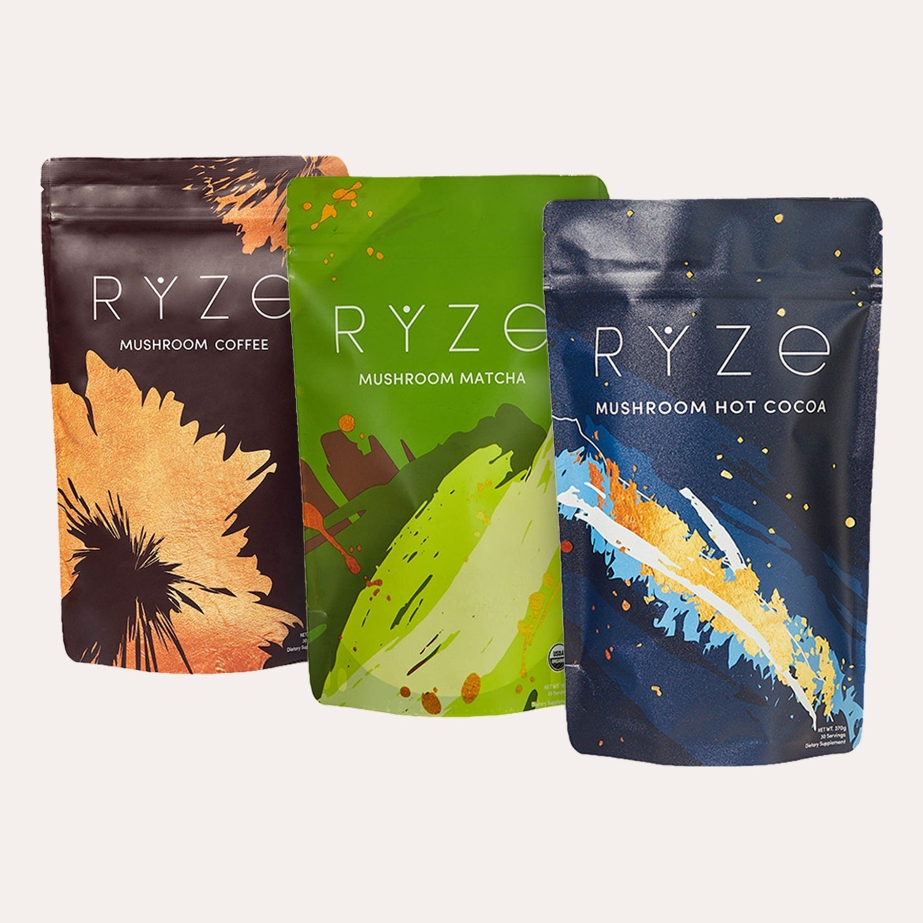 RYZE Matcha - with 6 Organic Adaptogenic Mushrooms Grown In USA and Ceremonial-Grade Japanese Matcha - Weekend Pair